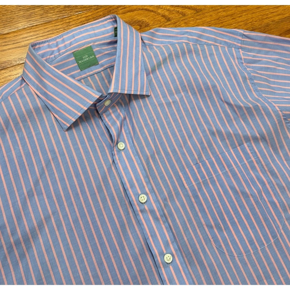 Sid Mashburn Button-Down Dress Shirt Mens XL Blue Pink Striped Cotton Pocket